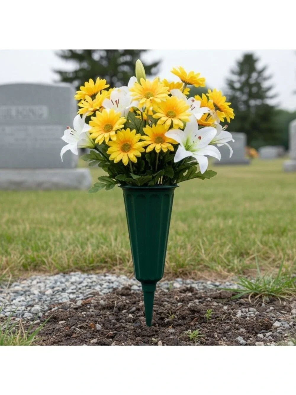 Green Cemetery Vase With Spike Set Of 2 Grave Flower Holder Memorial Vase Ground